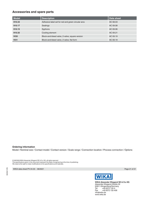 مانوستات دیافراگمی ویکا 0.6 بار PGS43.100