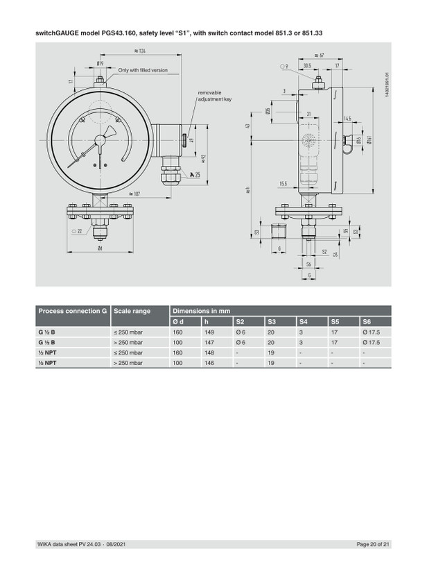 مانوستات دیافراگمی ویکا 0.6 بار PGS43.100