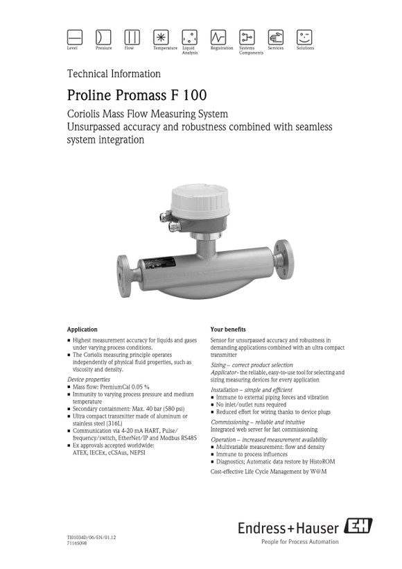 مس فلومتر اندرس هاوزر مدل Promass F100