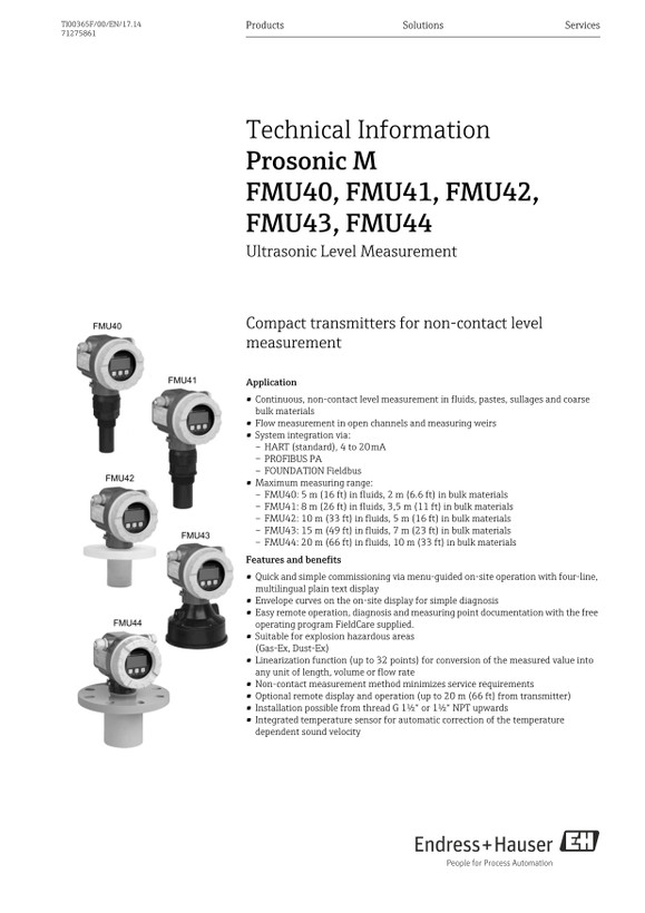 ترانسمیتر سطح التراسونیک اندرس هاوزر FMU41