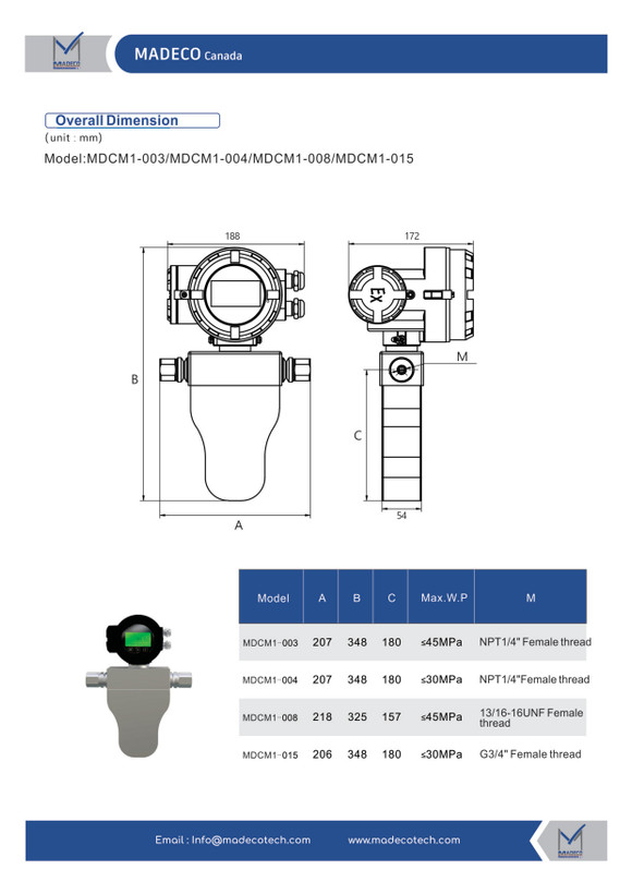 کوریولیس مس فلومتر مدکو کانادا MDCM1 (سایز DN50)