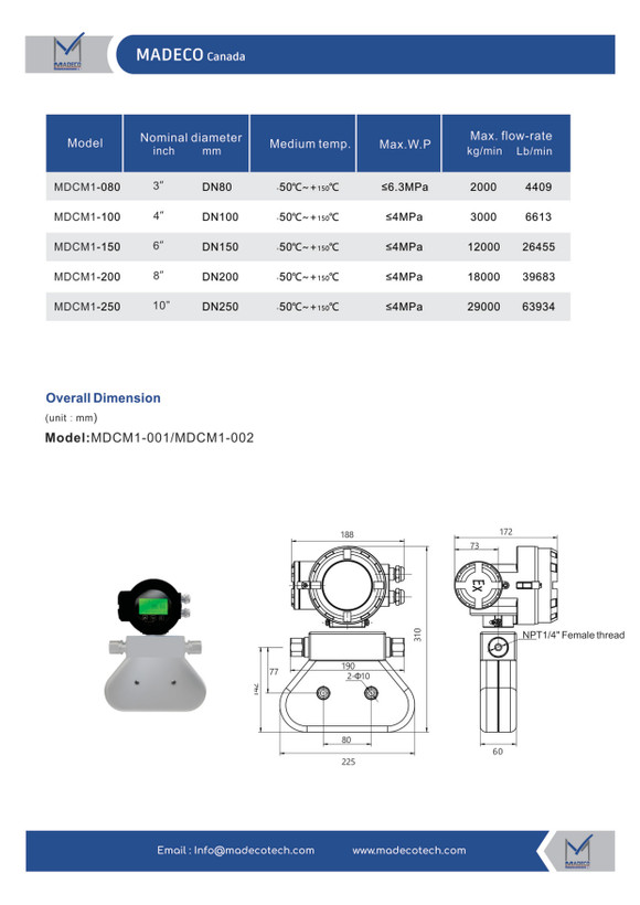 کوریولیس مس فلومتر مدکو کانادا MDCM1 (سایز DN50)